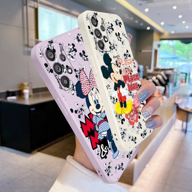 

Phone Case For Samsung Galaxy A73 A53 A33 A52 A32 A22 A71 A51 A21S A03S A50 5G Disney Mickey Minnie Pink Liquid Rope Cover