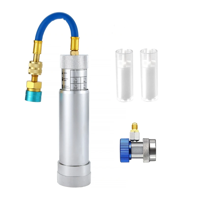 

134A Oil Dye Injector Kit A/C Refrigeration Oil Filling And Replenishing Cylinder With 2 Quick Couplers 2 Oil Checkers