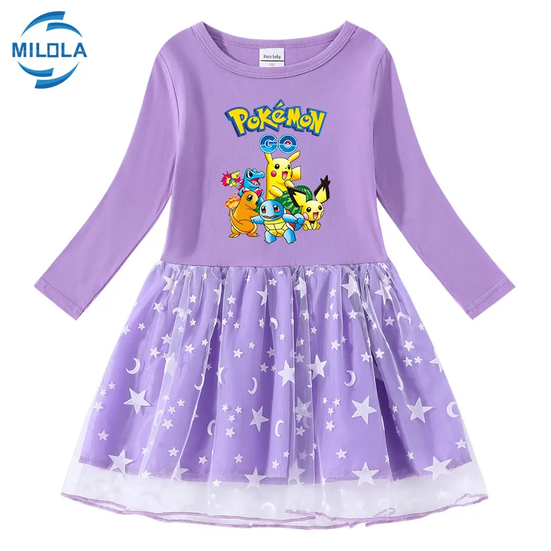 Платье для маленьких девочек с покемоном весенне-зимние кружевные платья-пачки