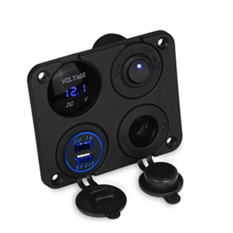 

Dual USB Car Charger Adapter Cigarette Lighter Socket LED Digital Voltmeter Switch 12V Socket 4 Hole Switch Panel