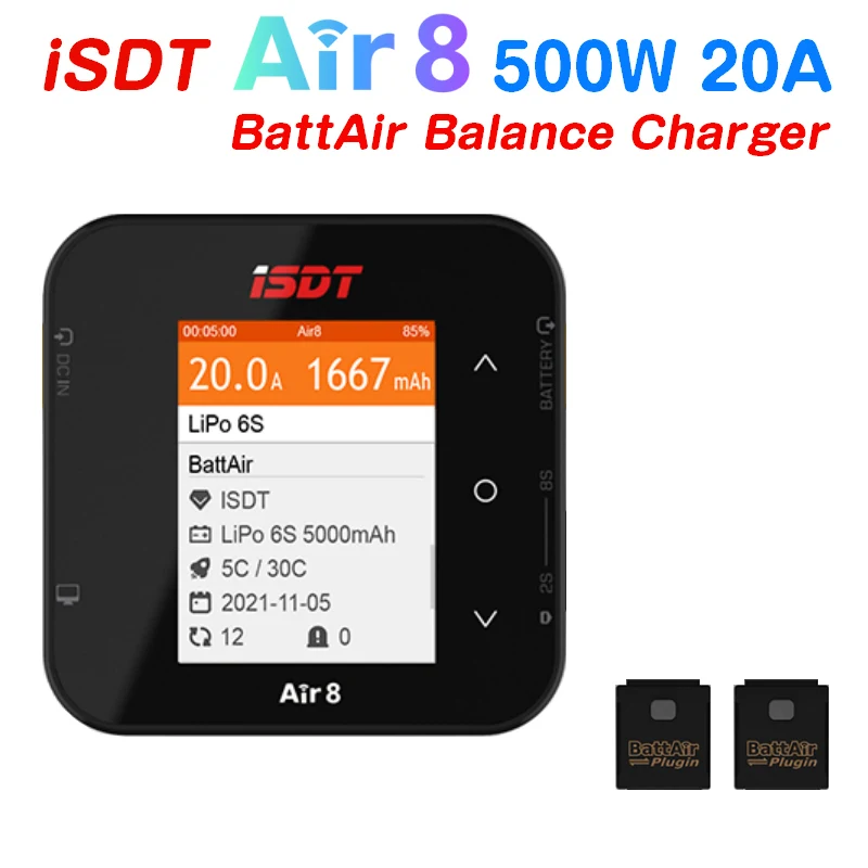 

ISDT Air8 500W 20A Battery Balance Charger Discharger Air 8 With Plugin APP Connection for LiFe Lion LiPo LiHv NiMH NiCd Battey