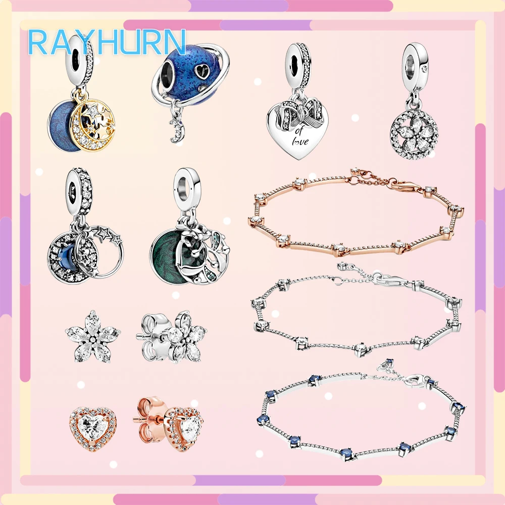 

Новый кулон в виде Луны и голубого неба из серебра 925 пробы с блестящим браслетом, инкрустированный бриллиантами, для женщин, свадебные подарки, модные украшения