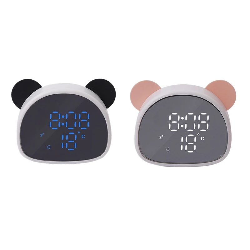 

Electronic Digital Alarm Clock Cartoon Panda Mirror Clock Snooze Voice Recording Home Decor For Children's Gift