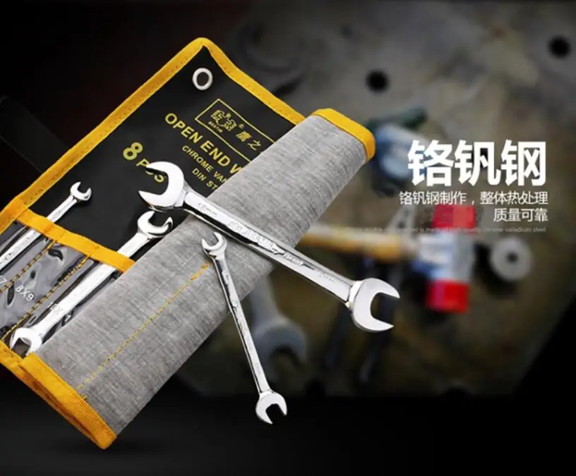 8pcs/set open end wrenches Chrome vanadium steel car repair tool heavy duty industry type 6x7 8x9 10x11 22x24 19x22 14x15mm