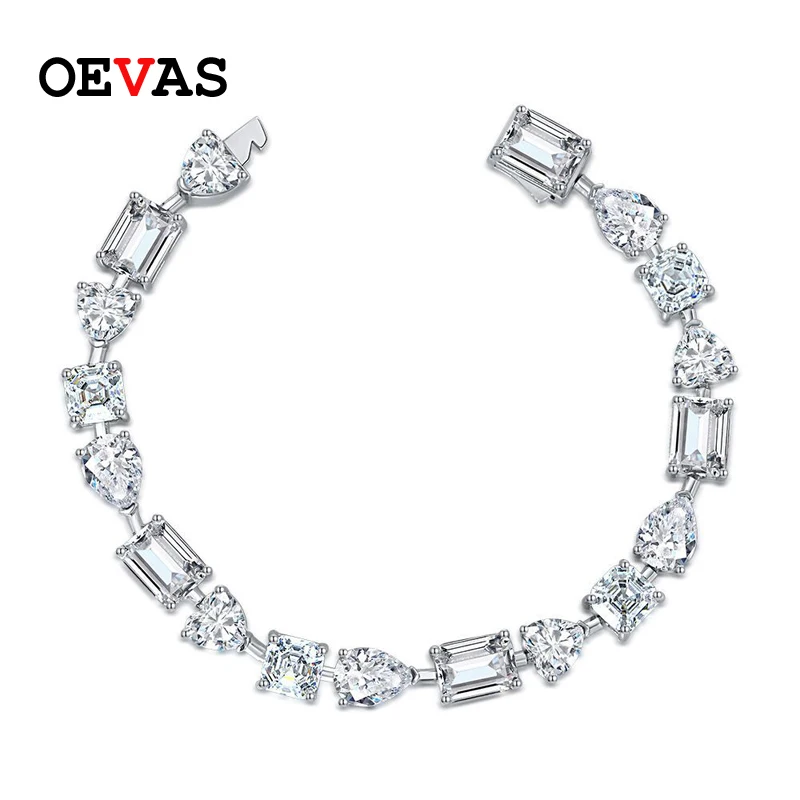 

OEVAS 100% 925 Sterling Silver High Carbon Diamond Irregular Bracelet For Women Bride Band Sparkling Wedding Party Fine Jewelry