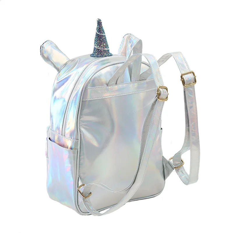 Unicorn Kids Bag For Girls Small Backpack Women  Silver Holographic Bag Sequin Women Bag Cartoon Laser Pu  Kawayi Bags Mochila