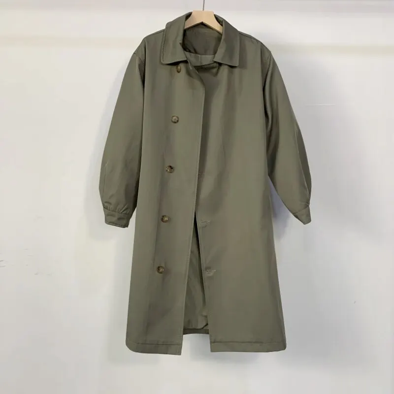 

Classic Trench Long Solid Coat For Women Turndown Collar Color Fashion Ol Chic Belt Slim Fashion Windbreaker Free Size