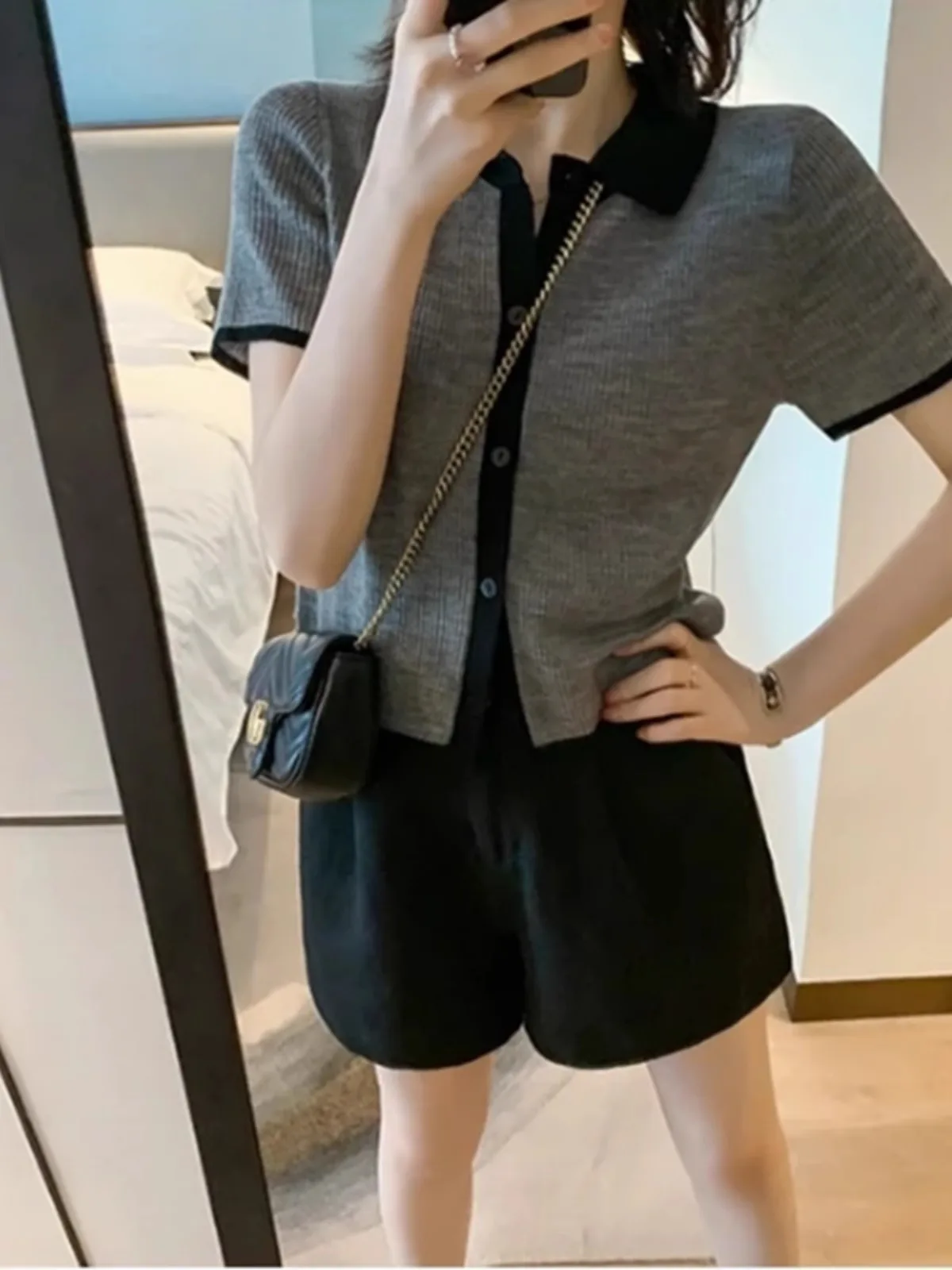 Женский очаровательный кардиган-поло с коротким рукавом и воротником-поло