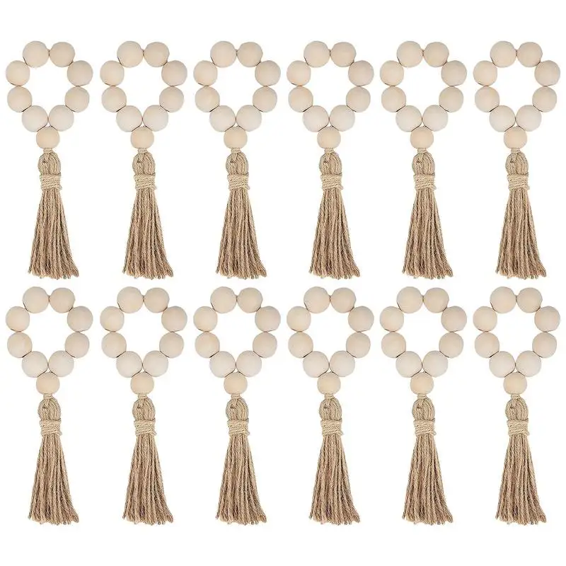 

Wooden Bead Napkin Rings Elastic Boho Napkin Holder With Tassels Weddings Party Home Table Dinner Decor Desktop Decoration