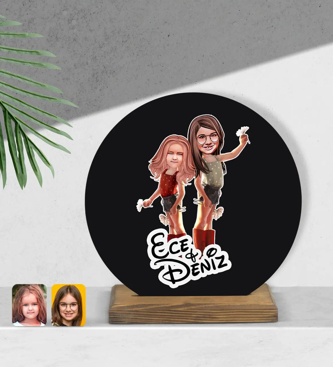 

Personalized sisters cartoon round wooden Biblo-5