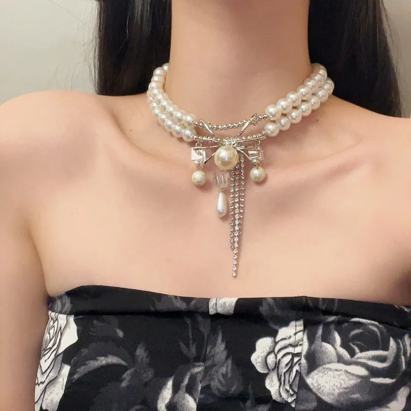 Двухслойные жемчужные ожерелья Draweye для женщин с животными кисточками Гипербола
