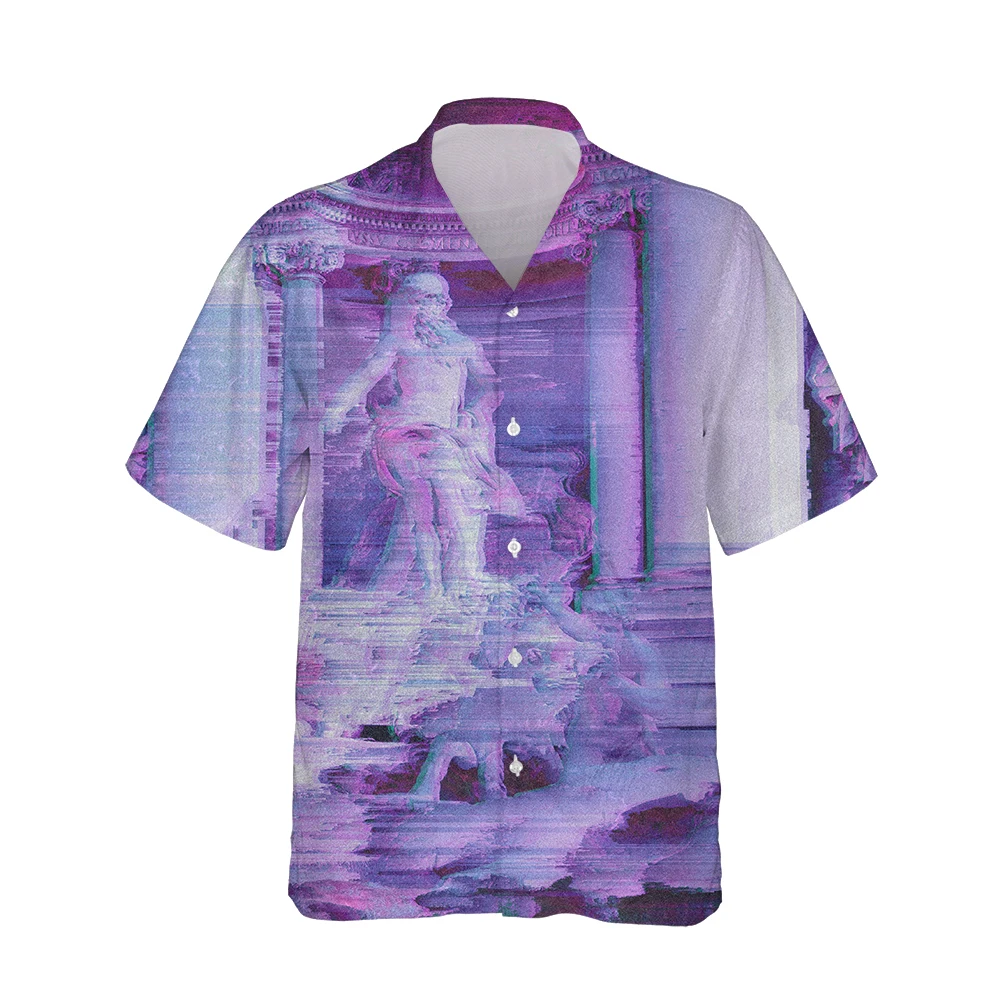 Jumeast Cyberpunk 3d Neon Printed Hawaiian Shirt Men Short Sleeve Vaporwave Trend Streetwear Plus Size Shirts Loose Fashion Tops
