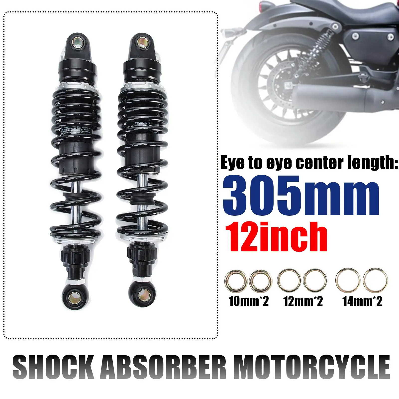 

305mm 12inch Motorcycle Bike Motors Moped Scooter Shock Absorber Rear Suspension Bumper Damping Lowering Kits Spring 8mm 2 piece