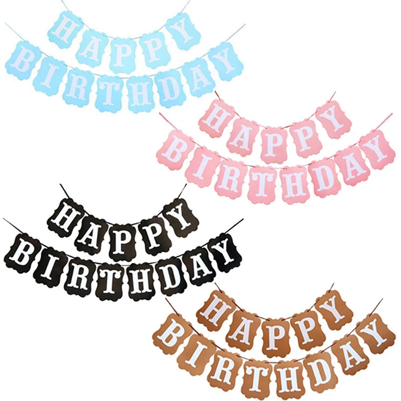 

13pcs Pink Blue Happy Birthday Letter Banners Paper Bunting Garland Birthday Party Hanging Decorations Kids Baby Shower Supplies