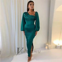green evening dresses ball gown long sleeve vestidos robes de soir%c3%a9e slit special mermaid occasion saudi arab celebrity prom