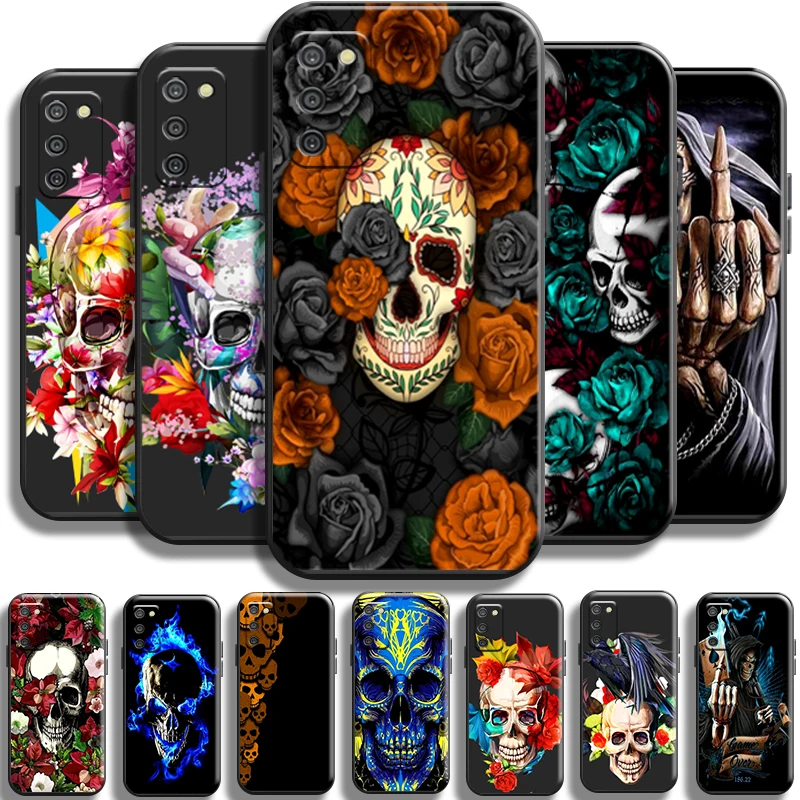 

Death Skull Flower For Samsung Galaxy A02 A02S Phone Case Soft Coque Shockproof Liquid Silicon Carcasa TPU Shell Back Cover