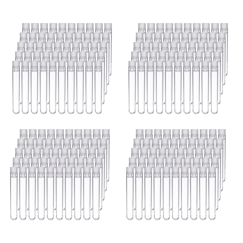 

400Pcs Clear Plastic Test Tubes With White Screw Caps Sample Containers Bottles Push Caps 12X75mm