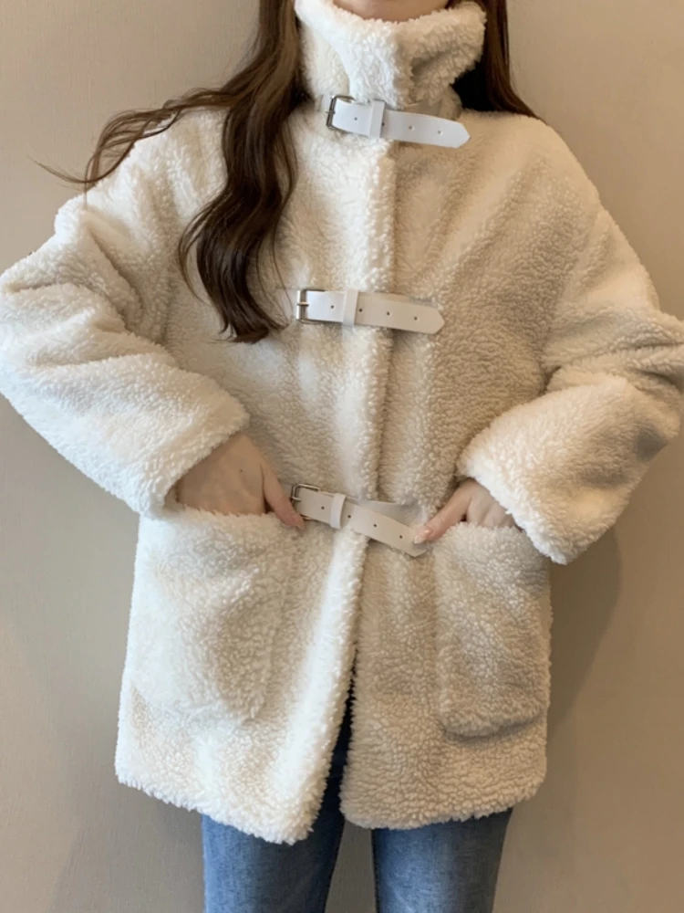 

Fitaylor/осенне-зимнее женское пальто из искусственной овечьей шерсти в стиле пэчворк, Повседневная Свободная куртка с воротником-стойкой, Женская Толстая теплая верхняя одежда