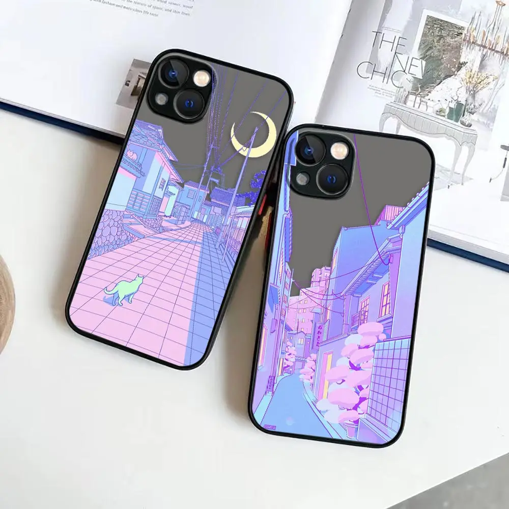 Japan Anime Landscape Scenery Matte Case for iPhone Apple 14 13 11 12 MINI Pro XS Max XR X 7 8 SE 6 6S Plus PC Case Funda Shell