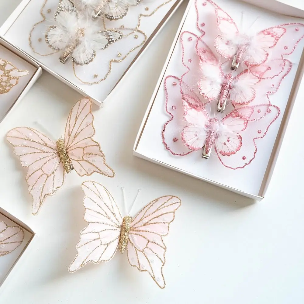 3/6 шт. разноцветные блестящие имитационные зажимы-бабочки украшение для