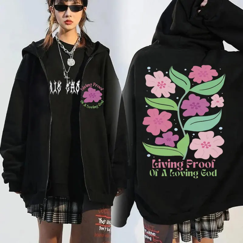 Свитшот мужской на молнии с капюшоном и надписью Living Proof of a Love God