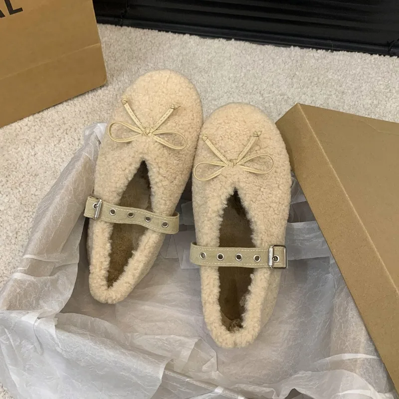 Новые зимние туфли на плоской подошве женские с круглым носком и узлом-бабочкой