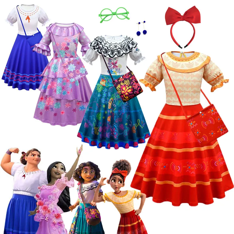 

Anime Encanto Cosplay Isabela Madrigal Dress Girls Princess Mirabel Children Fancy Dress With Wig Costume Party Kids Cosplay