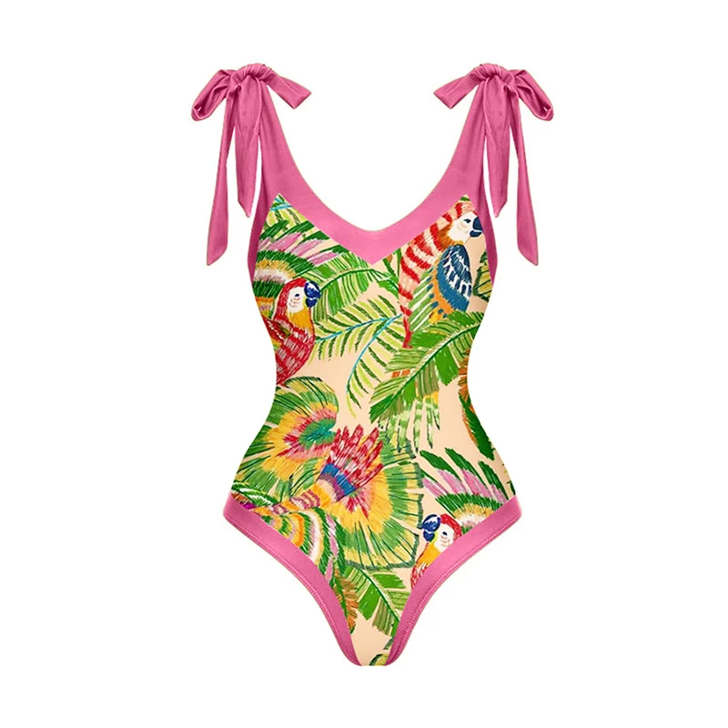 One Piece Swimsuit Set Summer Beach Wear Deep V Swimwear Suit Luxury Shorts Bourkini Printed Floral Tie Dye Lace Stripe 2023 New