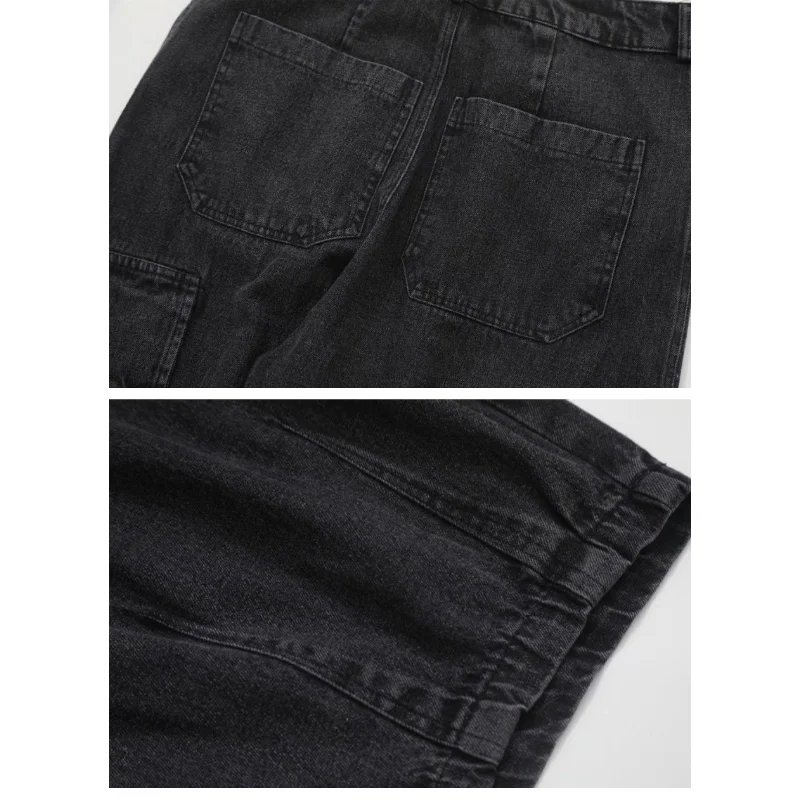 Korean Version Workwear Big Pocket Straight Daddy Pants Retro Spring and Autumn Loose Wide Leg Slouchy Men's and Women's Jeans