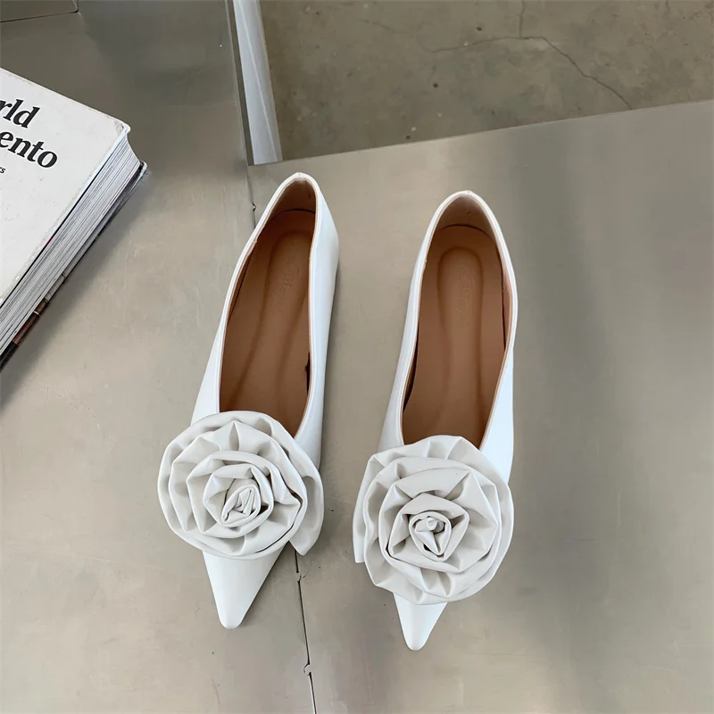

Spring New High Quality Fashion Single Shoes Women Pointed Toe Real Leather Flower Decor Loafers Female Comfort Flat Shoes 2022