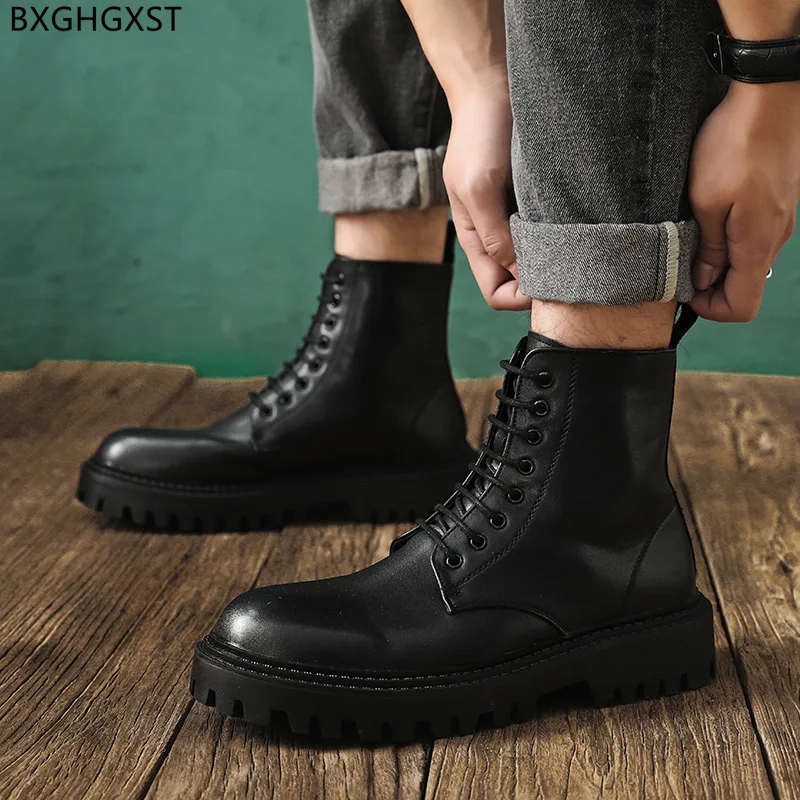 

Platform Boots Stivali Leather Shoes Man Fashion Black Boots for Men Casual Shoes Ankle Boots for Men Male Chaussure De Homme