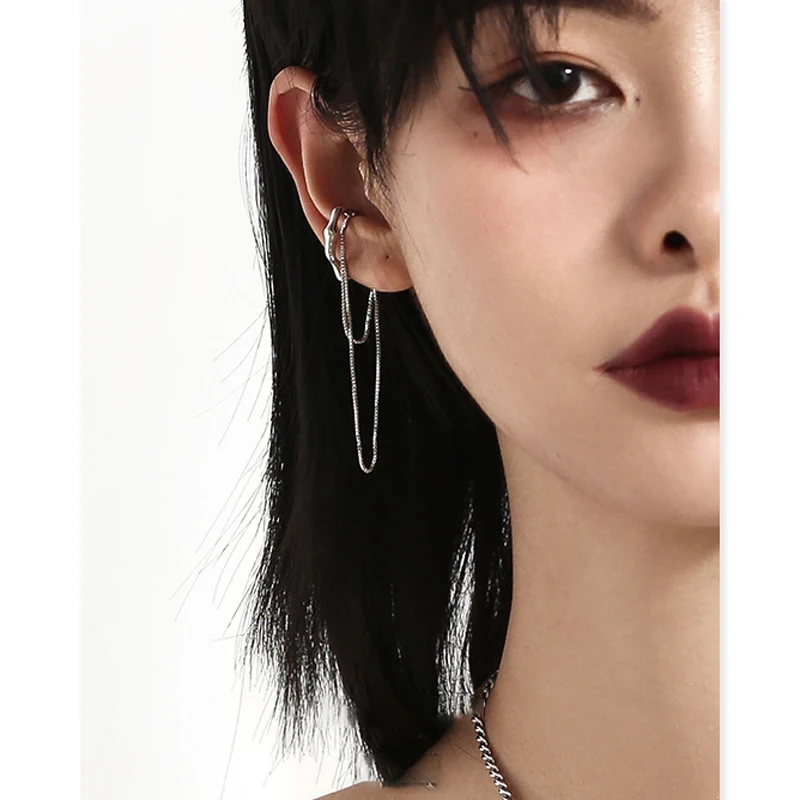 

New Fashion Long Irregular Earrings without Ears Pierced Tassel Chain Hip Hop Ear Clip For Women Simple Jewelry Accessories Girl