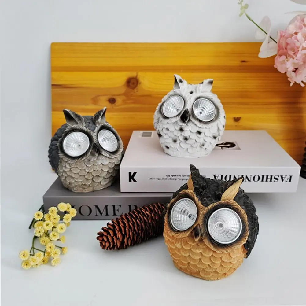 

1PC Owl Statue With Solar Lamp Animal Figurine Ornaments Landscape Decoration Resin Sculpture Handmade Craft Garden Decor