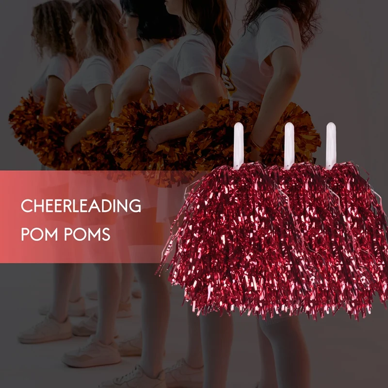 

24Pcs Cheerleading Pom Poms Metallic Foil Cheer Pom Poms With Plastic Handle For Adults Kids Cheerleaders Party