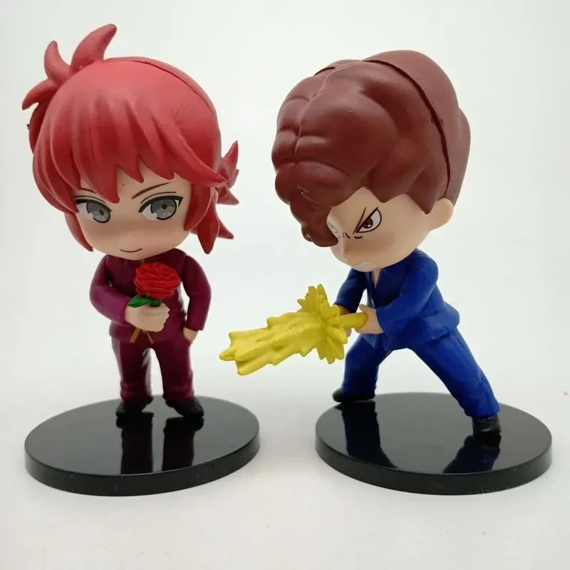 Фото Набор из 6 фигурок BANDAI: Аниме-персонажи YuYu Hakusho (ЮЮ Хакушо) — Юсуке Урамэши, Курама, Просвисты, Пламенные тени. Милые Q-версии из ПВХ. Подарок для детей. №3