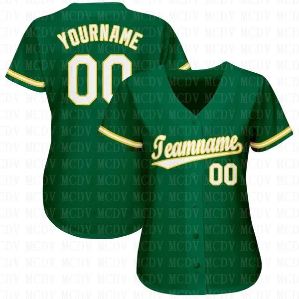 

Custom Kelly Green White-Gold Baseball Jersey Personlized Football Short Sleeves Athletic Tee Shirts Unisex Top