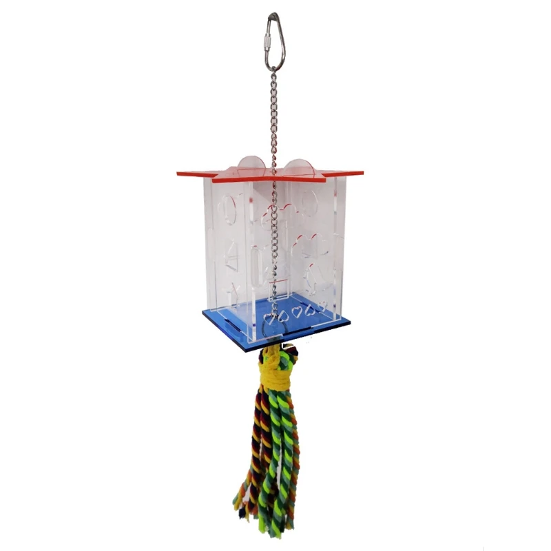 

Bird Hanging Foraging Toy Seed Food Feeder Acrylic Box with Swing Rope Toy Parrot Parakeet Cockatiel Conure African Grey