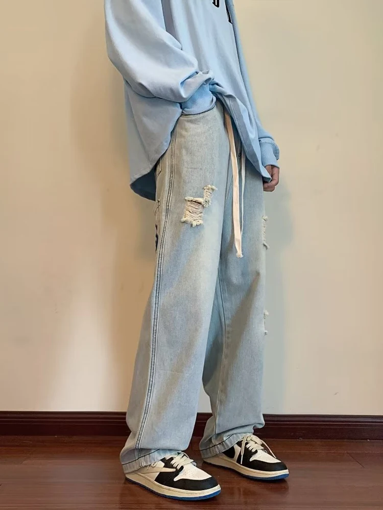 European and American Vibe Street Retro Embroidery Men Jeans Tide Ins High Street Loose Baggy Pants Hip Hop Jeans  Y2K Jeans Men