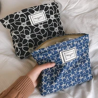 embroidery cotton cosmetic bag for makeup korean womens travel toiletry kits elegant fabric make up bags beauty storage pouches