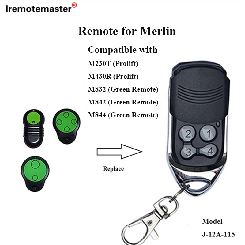 

Compatible Merlin M842/M832/M844 Prolift 230T/430R Garage Remote Control Gate Door Opener Keychain 2023 New