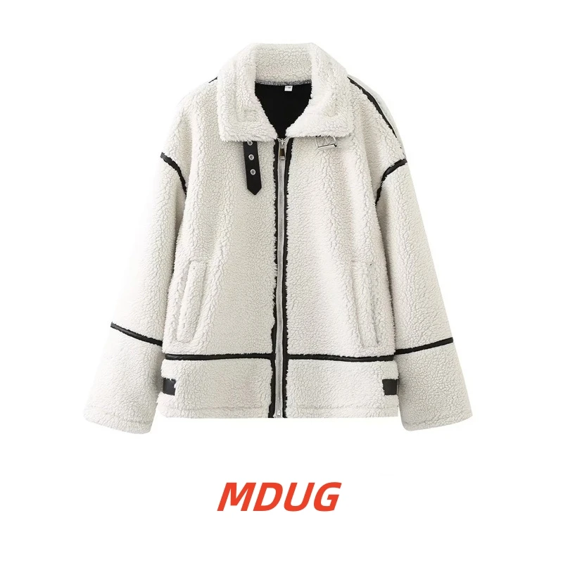 

MDUG 2024 Women's French fur one-piece biker jacket jacket