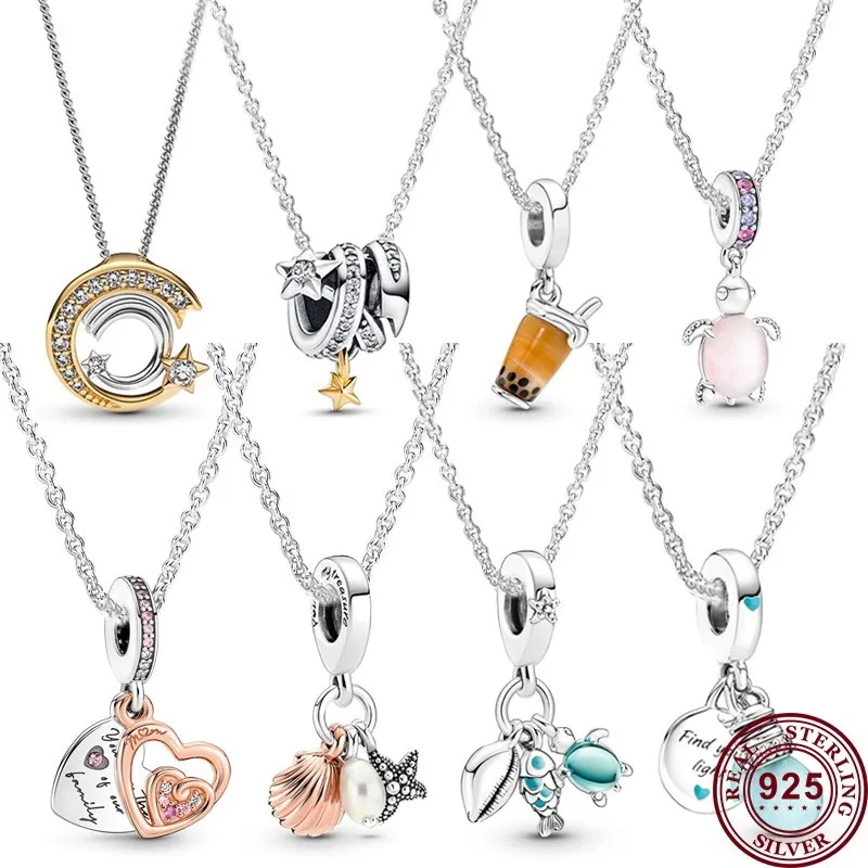 

New Heat 925 Exquisite Seashell Milk Tea Cup Shining Meteor Lady Necklace Wedding High Quality Fashion Diy Charm Jewelry