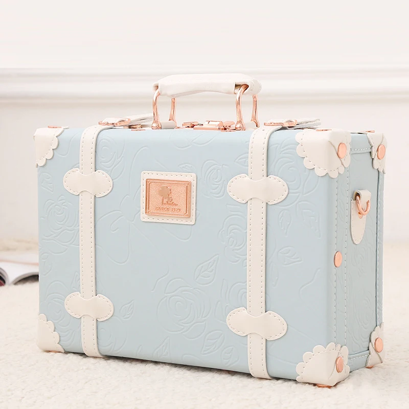 13 inch New Vintage Floral Rolling Luggage sets  Women Cute Trolley Suitcase Travel Bag Carry ons with Universal Wheels