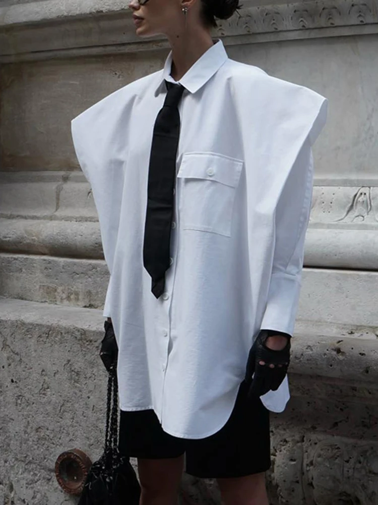 Aynaray 2023 осенне-зимняя женская однотонная белая уличная свободная рубашка с