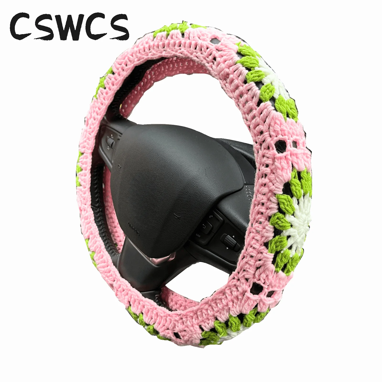 

CSWCS 15in Cute Crochet Steering Wheel Cover for BMW E90 Jeep Honda Toyota Lexus Mercedes Ford f150 Sunflower Safe Belt Covers