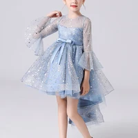 New Girl Clothes Kids Tail Flared Sleeves Elegant Mesh New Year Princess Vestidos Wedding Party Dress