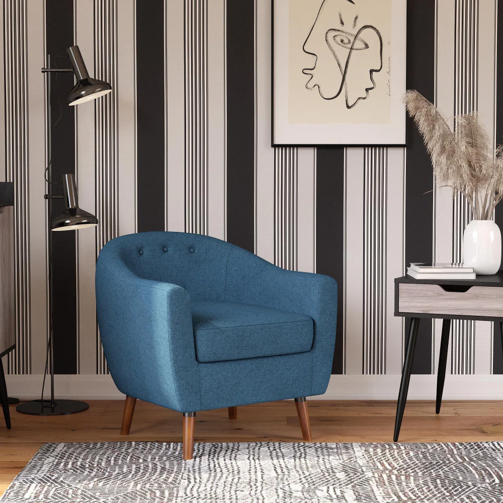 

Queer Eye Brie Accent Chair, Living Room and Bedroom Furniture, Blue Linen