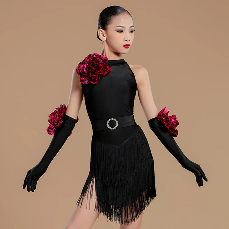 2024 детская одежда для латинских танцев платье с бахромой комплекты костюмов