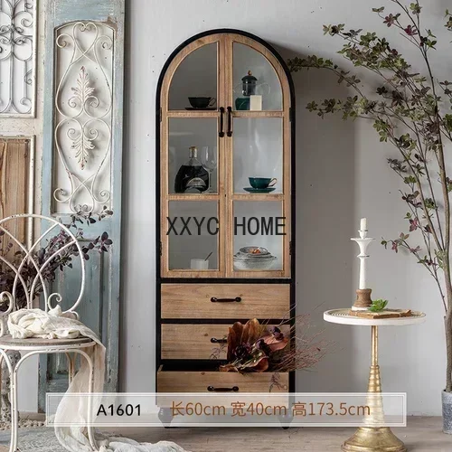 Французский ретро настенный шкаф-витрина из цельного дерева шкафчик для