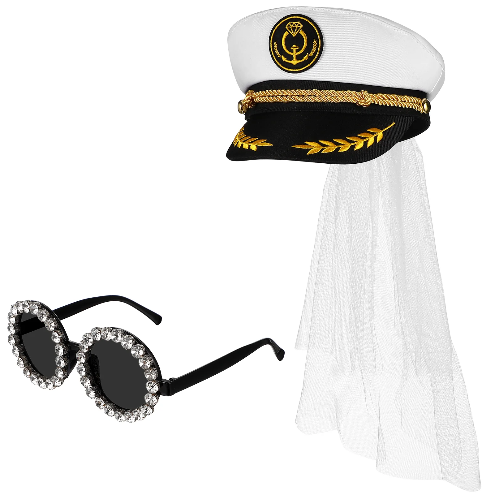 

SOIMISS Women Captain Yacht Hat with Shiny Glasses Set Sailor Costume Props for Bachelor Party